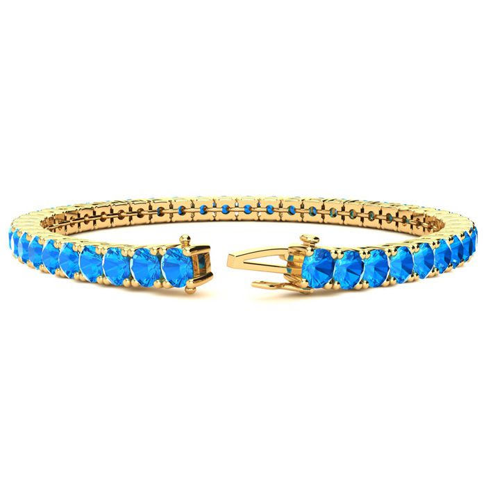 10 3/4 Carat Blue Topaz Tennis Bracelet In 14 Karat Yellow Gold, 6 1/2 Inches