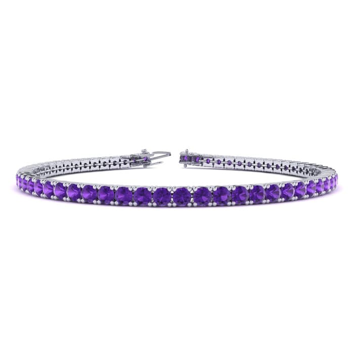 3 1/2 Carat Amethyst Tennis Bracelet In 14 Karat White Gold, 6 1/2 Inches