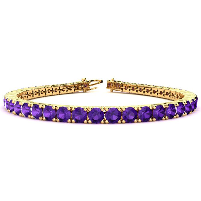 11 3/4 Carat Amethyst Tennis Bracelet In 14 Karat Yellow Gold, 9 Inches