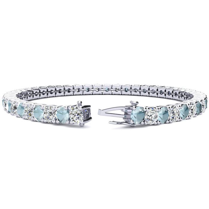 Aquamarine Bracelet: Aquamarine Jewelry: 8 1/4 Carat Aquamarine and Diamond Tennis Bracelet In 14 Karat White Gold, 7 Inches