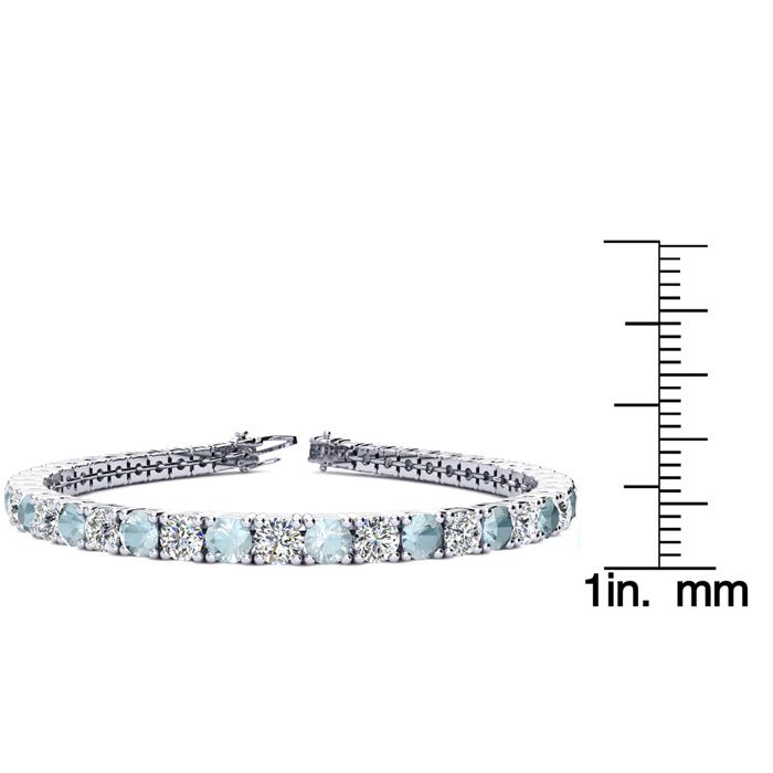 Aquamarine Bracelet: Aquamarine Jewelry: 8 1/4 Carat Aquamarine and Diamond Tennis Bracelet In 14 Karat White Gold, 7 Inches