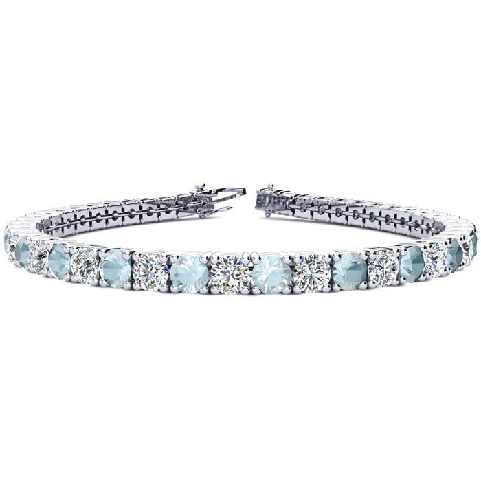 Aquamarine Bracelet: Aquamarine Jewelry: 9 1/2 Carat Aquamarine and Diamond Tennis Bracelet In 14 Karat White Gold, 8 Inches