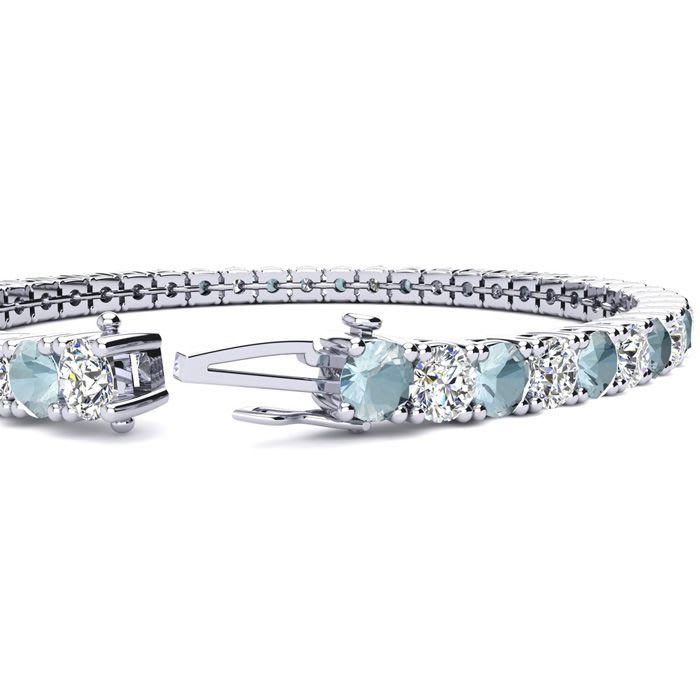 Aquamarine Bracelet: Aquamarine Jewelry: 10 Carat Aquamarine and Diamond Tennis Bracelet In 14 Karat White Gold, 8 1/2 Inches
