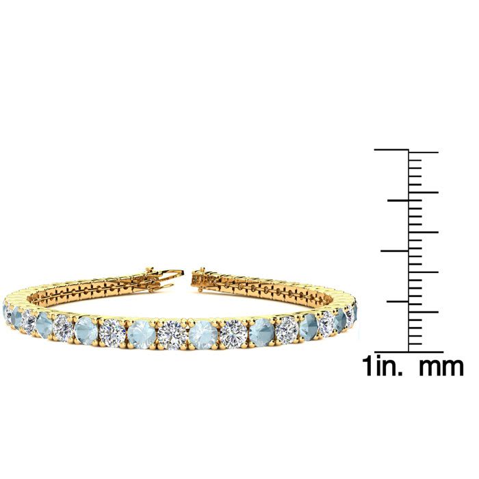Aquamarine Bracelet: Aquamarine Jewelry: 8 3/4 Carat Aquamarine and Diamond Tennis Bracelet In 14 Karat Yellow Gold, 7 1/2 Inches