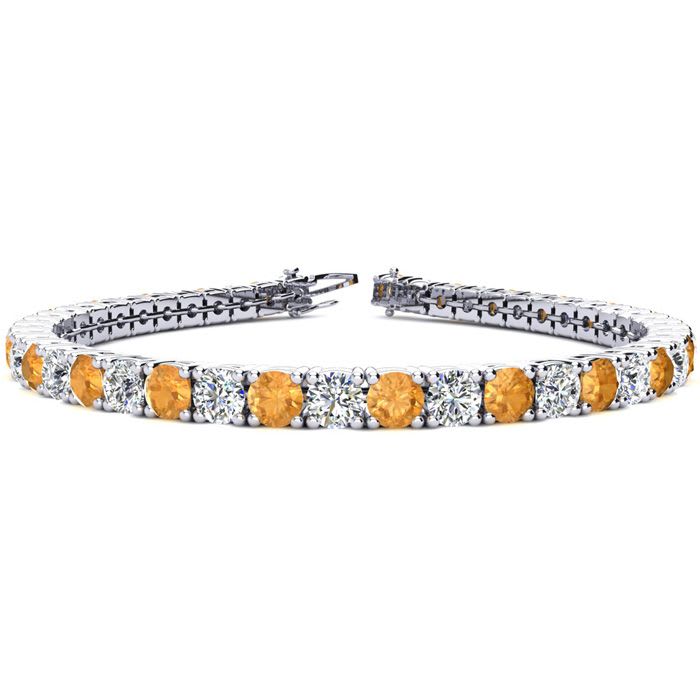 8 1/2 Carat Citrine and Diamond Tennis Bracelet In 14 Karat White Gold, 6 1/2 Inches