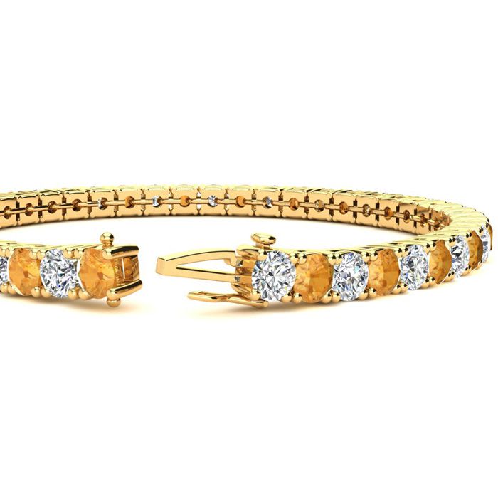 9 1/5 Carat Citrine and Diamond Tennis Bracelet In 14 Karat Yellow Gold, 7 Inches
