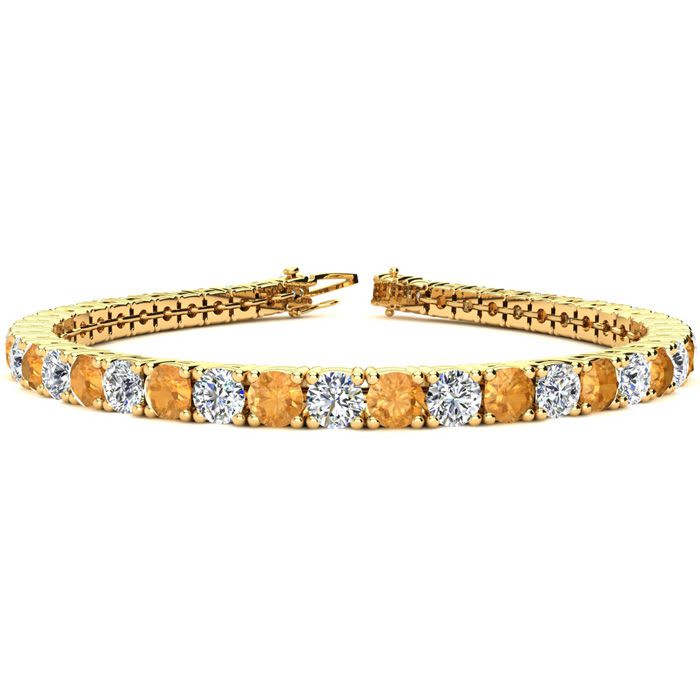 9 3/4 Carat Citrine and Diamond Tennis Bracelet In 14 Karat Yellow Gold, 7 1/2 Inches