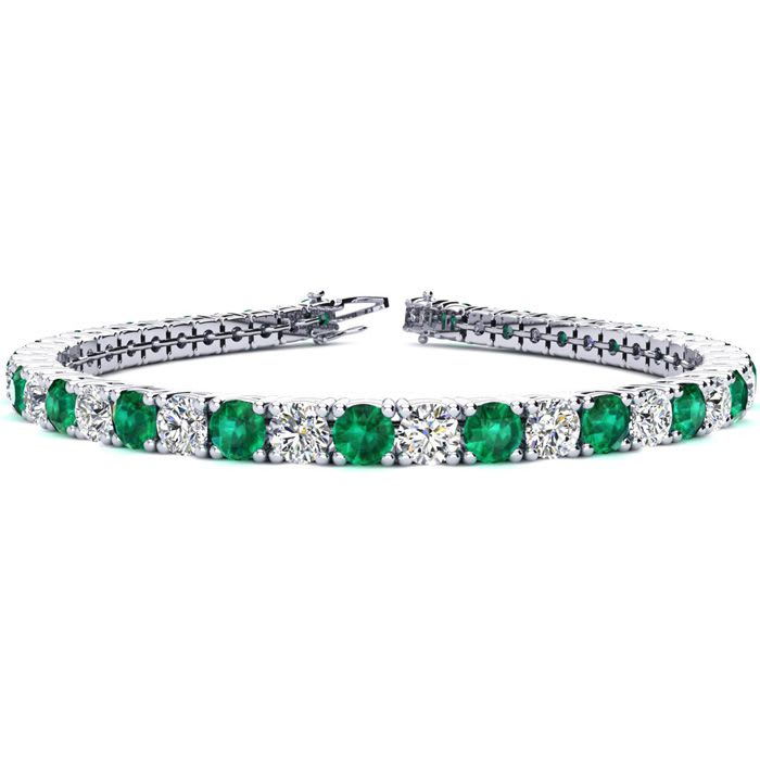 11 Carat Emerald and Diamond Tennis Bracelet In 14 Karat White Gold, 7 1/2 Inches