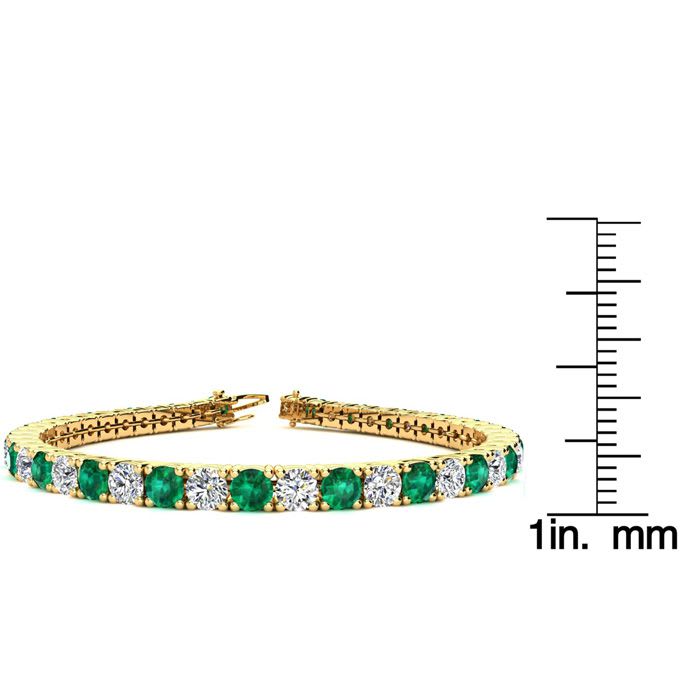 12 1/2 Carat Emerald and Diamond Tennis Bracelet In 14 Karat Yellow Gold, 8 1/2 Inches