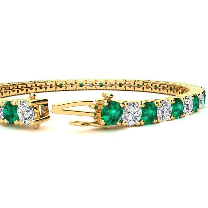 13 1/4 Carat Emerald and Diamond Tennis Bracelet In 14 Karat Yellow Gold, 9 Inches