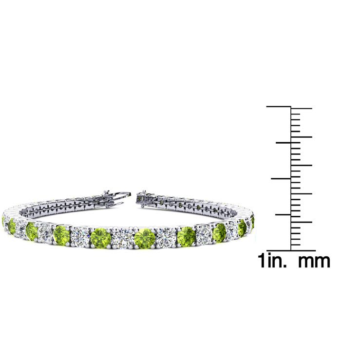 8 1/2 Carat Peridot and Diamond Tennis Bracelet In 14 Karat White Gold, 6 1/2 Inches