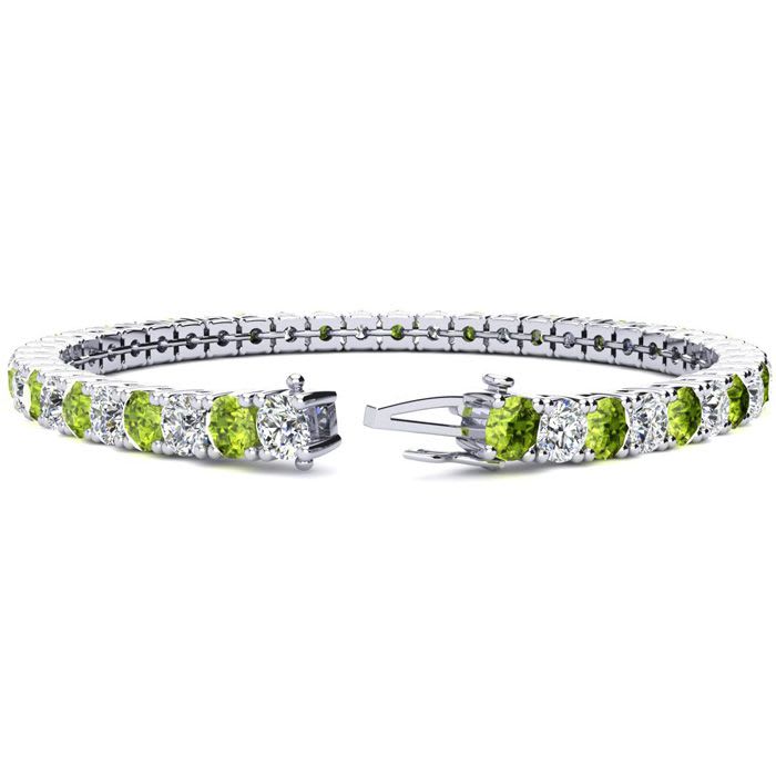 9 3/4 Carat Peridot and Diamond Tennis Bracelet In 14 Karat White Gold, 7 1/2 Inches