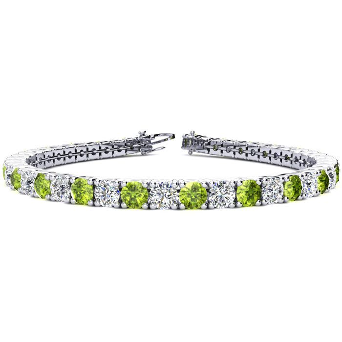 11 3/4 Carat Peridot and Diamond Tennis Bracelet In 14 Karat White Gold, 9 Inches
