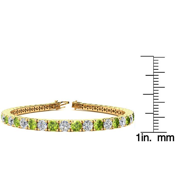 9 3/4 Carat Peridot and Diamond Tennis Bracelet In 14 Karat Yellow Gold, 7 1/2 Inches
