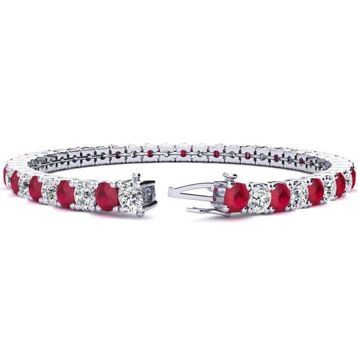 Ruby Bracelet; Ruby Tennis Bracelet; 12 1/2 Carat Ruby and Diamond Tennis Bracelet In 14 Karat White Gold