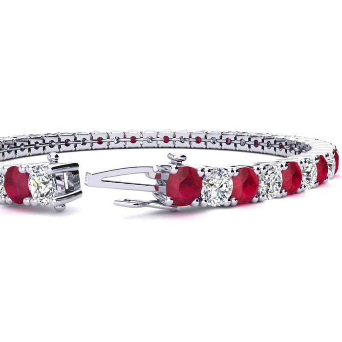 Ruby Bracelet; Ruby Tennis Bracelet; 12 1/2 Carat Ruby and Diamond Tennis Bracelet In 14 Karat White Gold