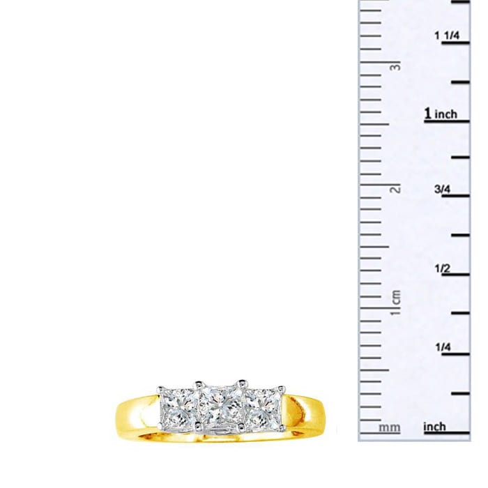 1 1/2ct Princess Three Diamond Ring in 14k Two Tone Gold. Closeout
