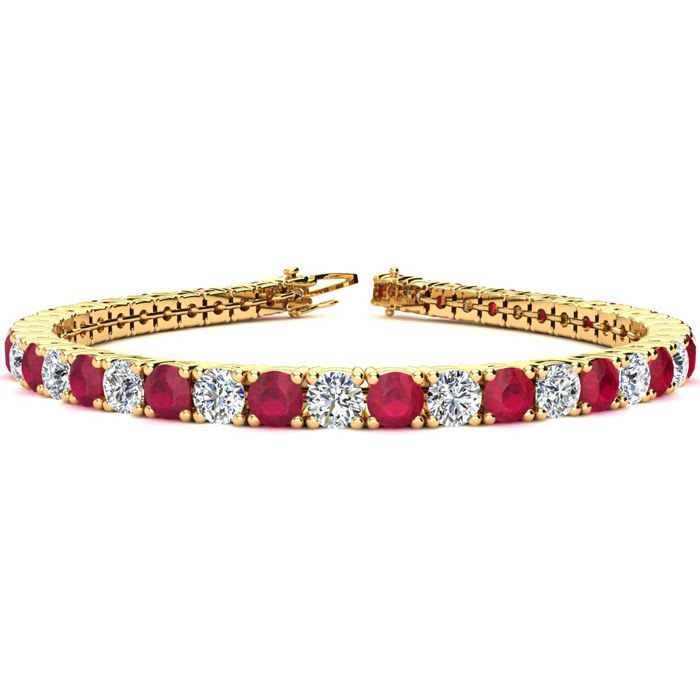 Ruby Bracelet; Ruby Tennis Bracelet; 12 1/2 Carat Ruby and Diamond Tennis Bracelet In 14 Karat Yellow Gold