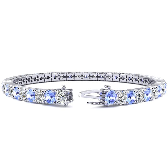 9 Carat Tanzanite and Diamond Tennis Bracelet In 14 Karat White Gold, 7 Inches