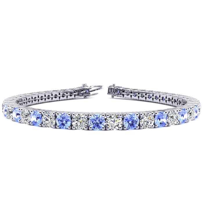 11 Carat Tanzanite and Diamond Tennis Bracelet In 14 Karat White Gold, 8 1/2 Inches
