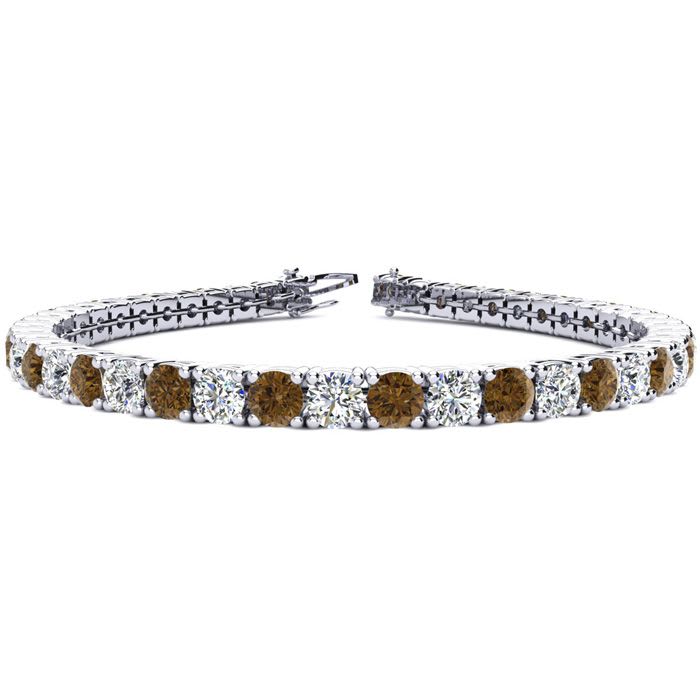 9 1/2 Carat Chocolate Bar Brown Champagne and White Diamond Tennis Bracelet In 14 Karat White Gold, 7 Inches