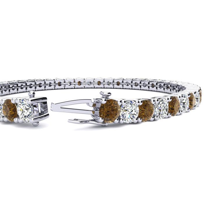 9 1/2 Carat Chocolate Bar Brown Champagne and White Diamond Tennis Bracelet In 14 Karat White Gold, 7 Inches