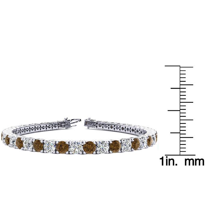 9 1/2 Carat Chocolate Bar Brown Champagne and White Diamond Tennis Bracelet In 14 Karat White Gold, 7 Inches