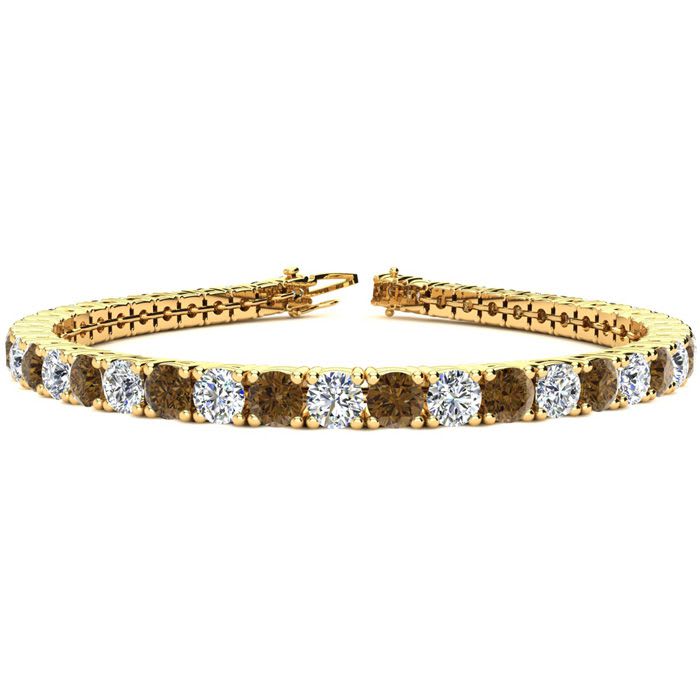 11 3/4 Carat Chocolate Bar Brown Champagne and White Diamond Tennis Bracelet In 14 Karat Yellow Gold, 9 Inches