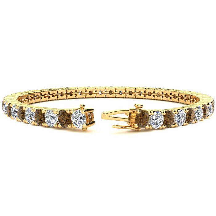 11 3/4 Carat Chocolate Bar Brown Champagne and White Diamond Tennis Bracelet In 14 Karat Yellow Gold, 9 Inches