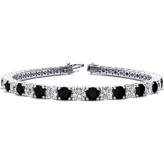 11 3/4 Carat Black and White Diamond Tennis Bracelet In 14 Karat White Gold, 9 Inches