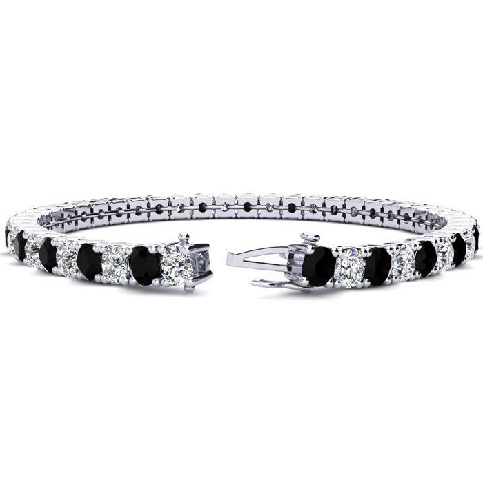 11 3/4 Carat Black and White Diamond Tennis Bracelet In 14 Karat White Gold, 9 Inches