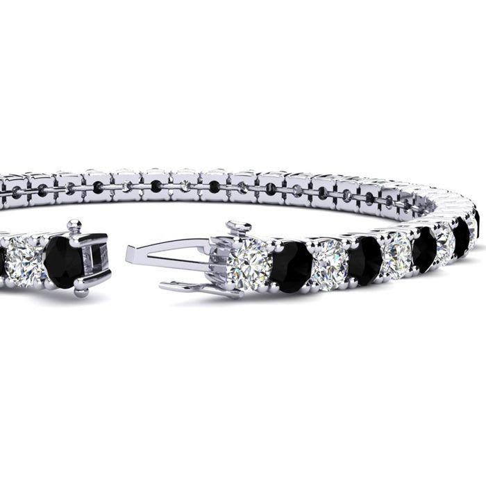 11 3/4 Carat Black and White Diamond Tennis Bracelet In 14 Karat White Gold, 9 Inches