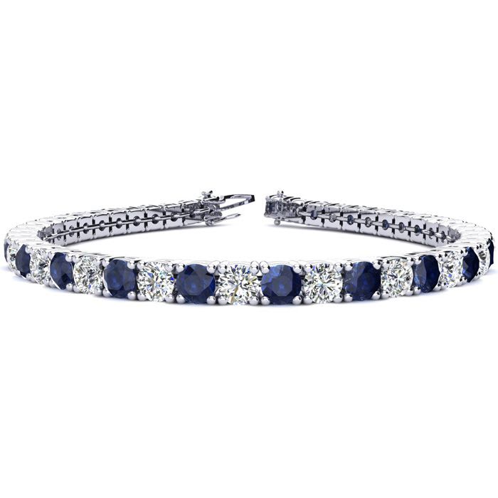 10 1/4 Carat Sapphire and Diamond Tennis Bracelet In 14 Karat White Gold, 6 1/2 Inches