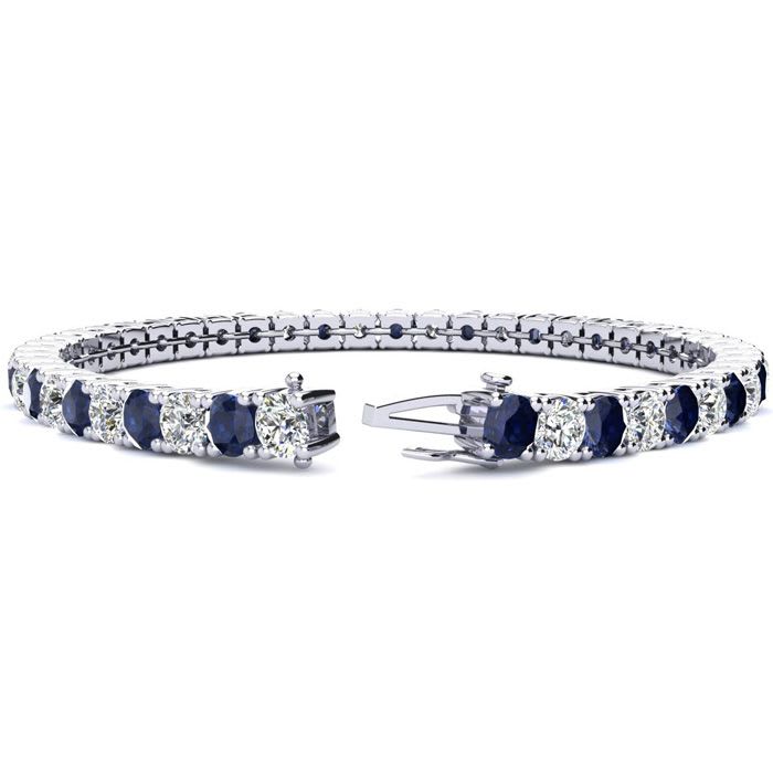 12 3/4 Carat Sapphire and Diamond Tennis Bracelet In 14 Karat White Gold, 8 Inches