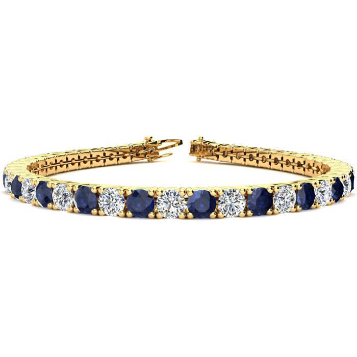 14 Carat Sapphire and Diamond Tennis Bracelet In 14 Karat Yellow Gold, 9 Inches