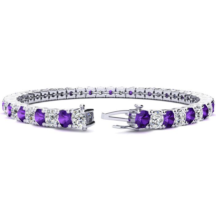 9 1/5 Carat Amethyst and Diamond Tennis Bracelet In 14 Karat White Gold, 7 Inches