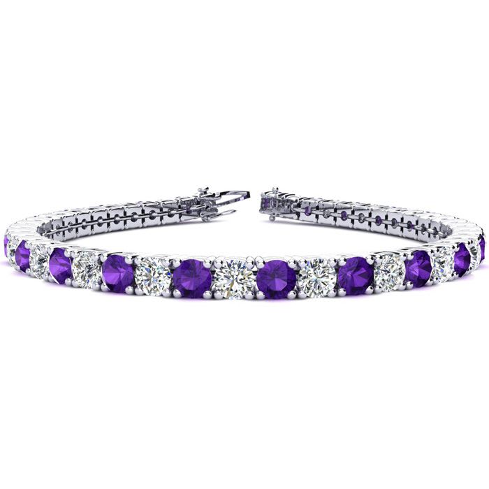 11 1/5 Carat Amethyst and Diamond Tennis Bracelet In 14 Karat White Gold, 8 1/2 Inches