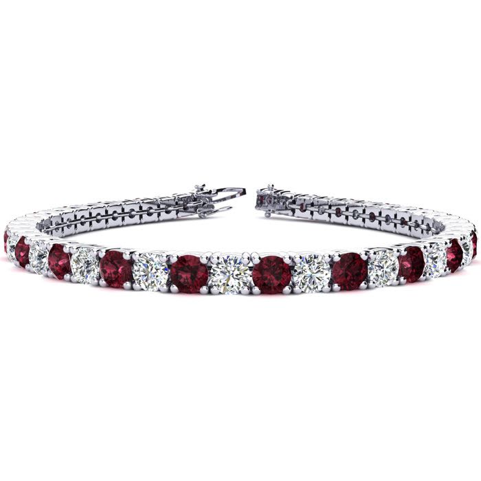 Garnet Bracelet: Garnet Jewelry: 10 1/4 Carat Garnet and Diamond Tennis Bracelet In 14 Karat White Gold, 7 1/2 Inches