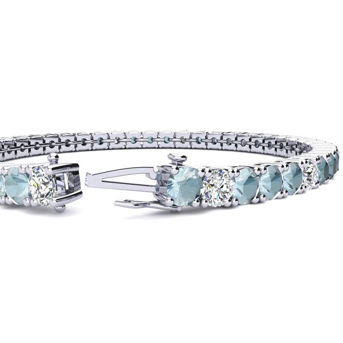 Aquamarine Bracelet: Aquamarine Jewelry: 6 1/2 Carat Aquamarine and Diamond Alternating Tennis Bracelet In 14 Karat White Gold, 6 Inches