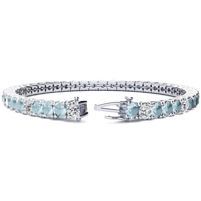Aquamarine Bracelet: Aquamarine Jewelry: 9 1/2 Carat Aquamarine and Diamond Alternating Tennis Bracelet In 14 Karat White Gold, 8 1/2 Inches