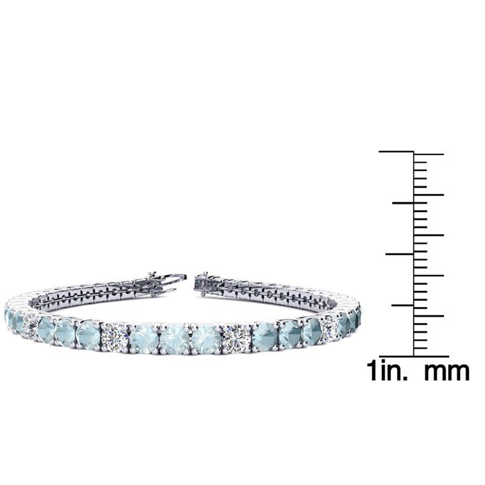 Aquamarine Bracelet: Aquamarine Jewelry: 9 1/2 Carat Aquamarine and Diamond Alternating Tennis Bracelet In 14 Karat White Gold, 8 1/2 Inches