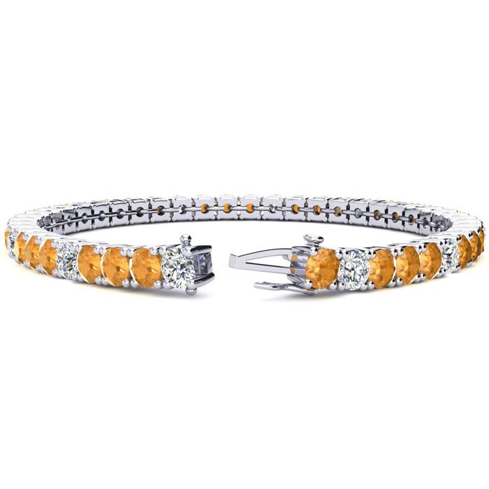 8 1/2 Carat Citrine and Diamond Alternating Tennis Bracelet In 14 Karat White Gold, 6 1/2 Inches