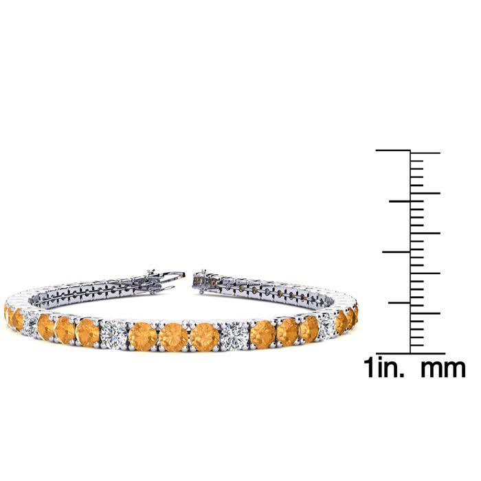 8 1/2 Carat Citrine and Diamond Alternating Tennis Bracelet In 14 Karat White Gold, 6 1/2 Inches