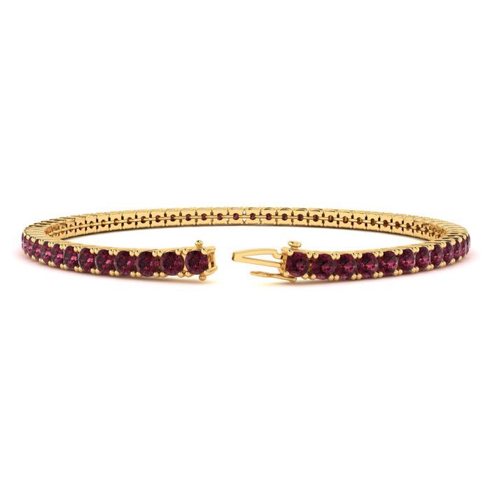 Garnet Bracelet: Garnet Jewelry: 4 1/2 Carat Garnet Tennis Bracelet In 14 Karat Yellow Gold, 7 Inches