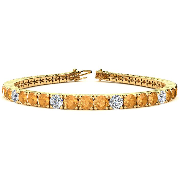 8 1/2 Carat Citrine and Diamond Alternating Tennis Bracelet In 14 Karat Yellow Gold, 6 1/2 Inches