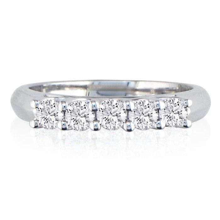 1 Carat Five Diamond Wedding Band In 14 Karat White Gold