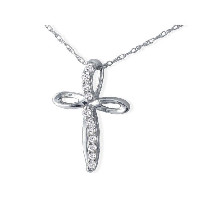 .12ct Cross Style Journey Diamond Pendant in 10k White Gold