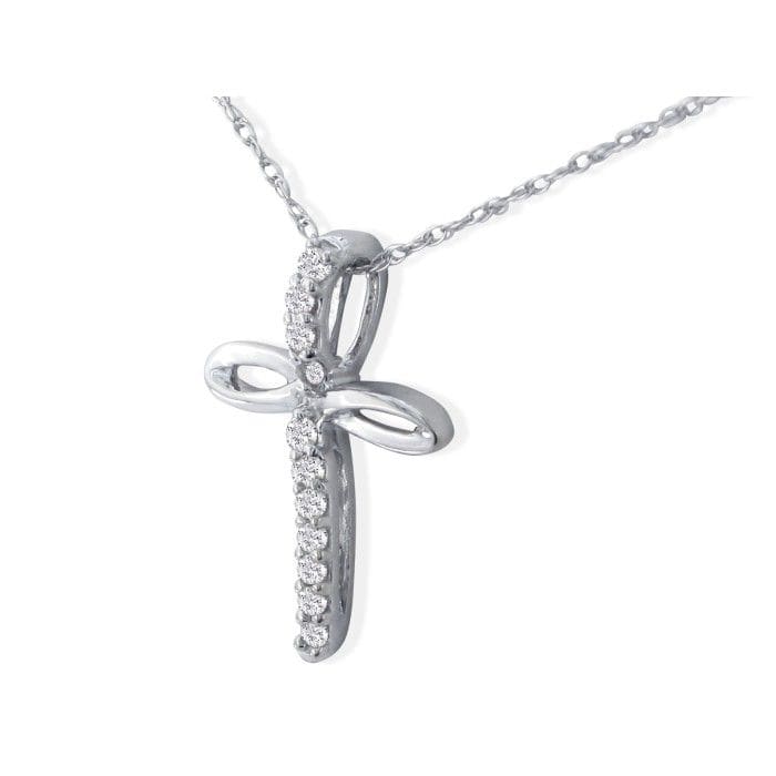 .12ct Cross Style Journey Diamond Pendant in 10k White Gold