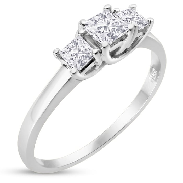 1/2ct Princess Three Diamond Ring in 14k White Gold, I/J, SI2/SI3