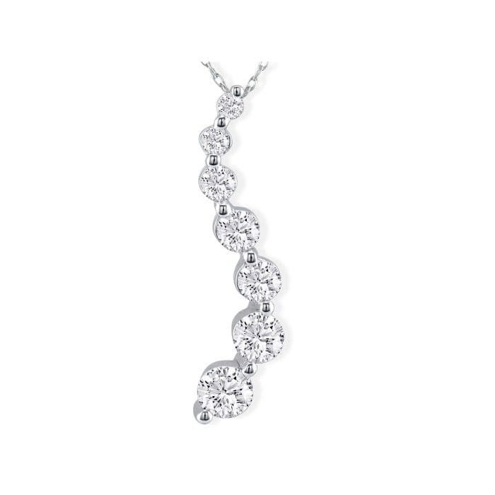 Curve Style 2 Carat 7-Diamond Journey Necklace in 14 Karat White Gold. Natural, Earth-Mined Diamonds
